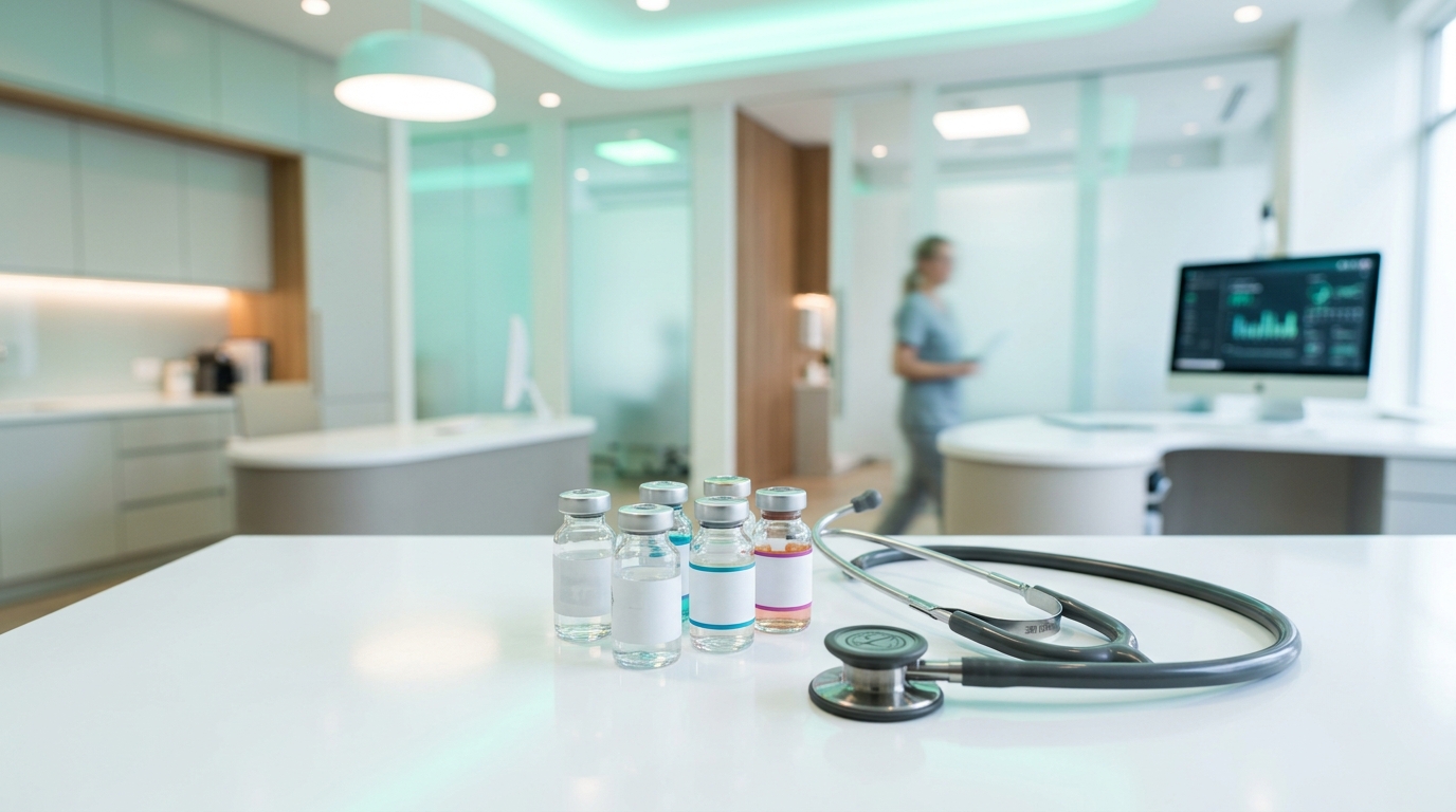 Equipamentos e medicamentos em ambiente clínico